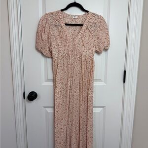 Floral Puff-Sleeve Maxi Dress — Orange